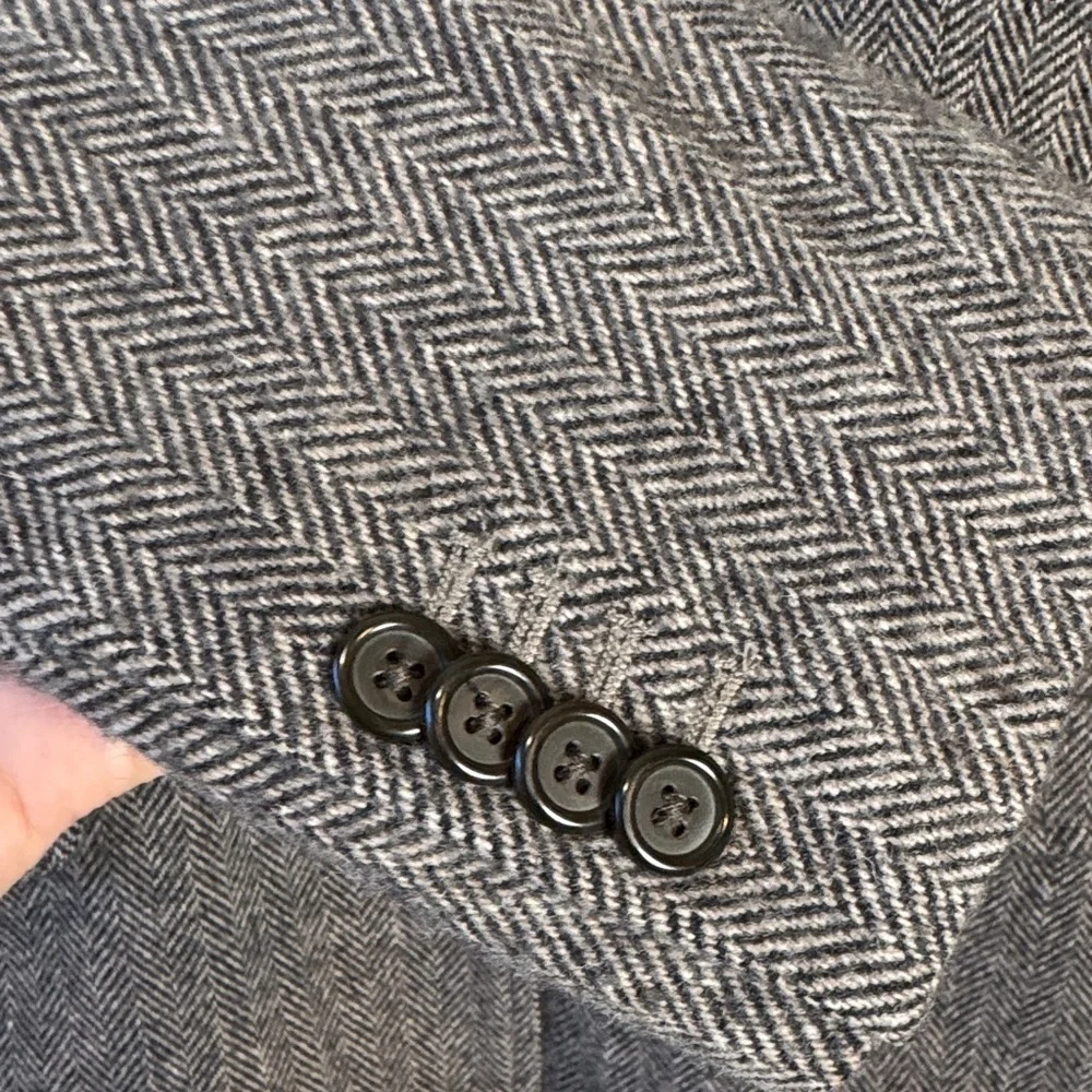 Lands' End One button Wool Charcoal Herringbone Blazer - Picture 5 of 11